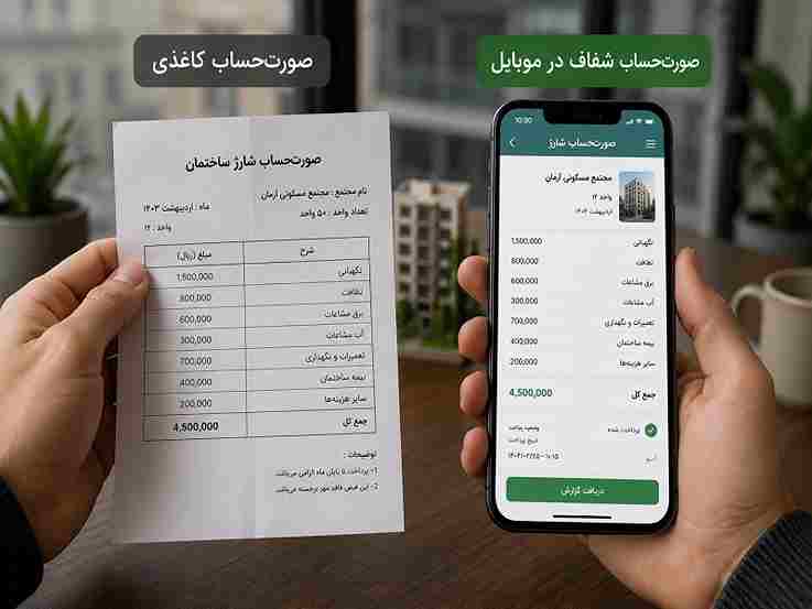 مقایسه صورت‌حساب شارژ سنتی و سامانه مدیریت ساختمان